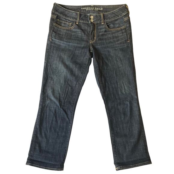 American Eagle Outfitters Women Cropped Jeans size 8 R Blue Mid Rise Stretch - Picture 1 of 11